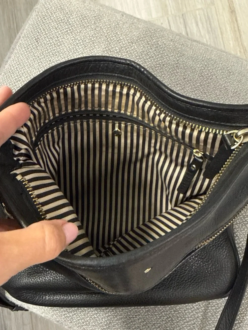 kate spade Black Leather Crossbody with Gold Chain Accent